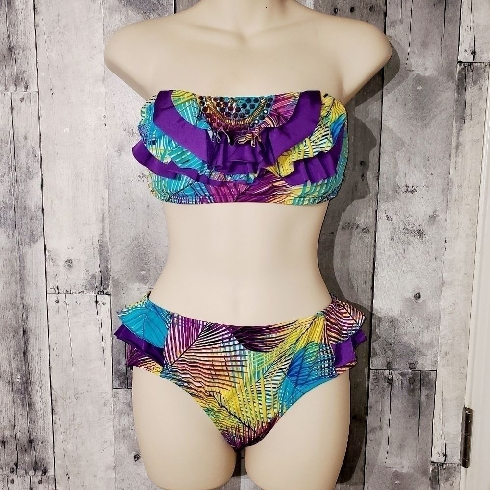 Laundry by Shelli Segal ruffle bikini swimsuit large